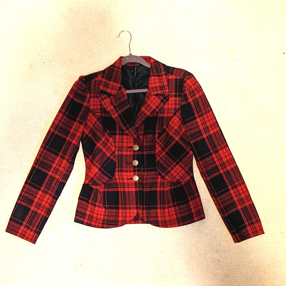 Vintage fitted plaid blazer